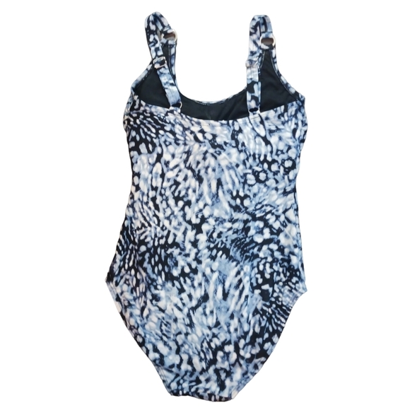 Calvin Klein Blue/White Lynx One-Piece Swimsuit and Blue Cover-Up - Picture 7 of 15